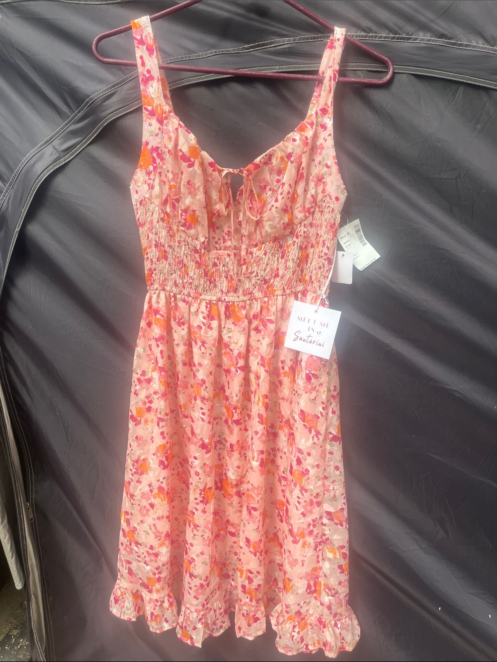 Santorini Pink Floral Smocked Mini Dress
